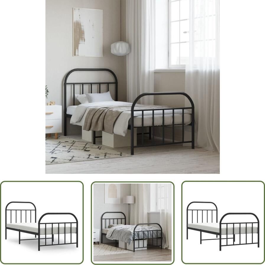 The Living Store Bedframe met hoofd- en voeteneinde metaal zwart 80x200 cm Metalen Bed Frame Staal Bedframe Boxspring Frame Tweepersoons Bed Enkelpersoons Bed