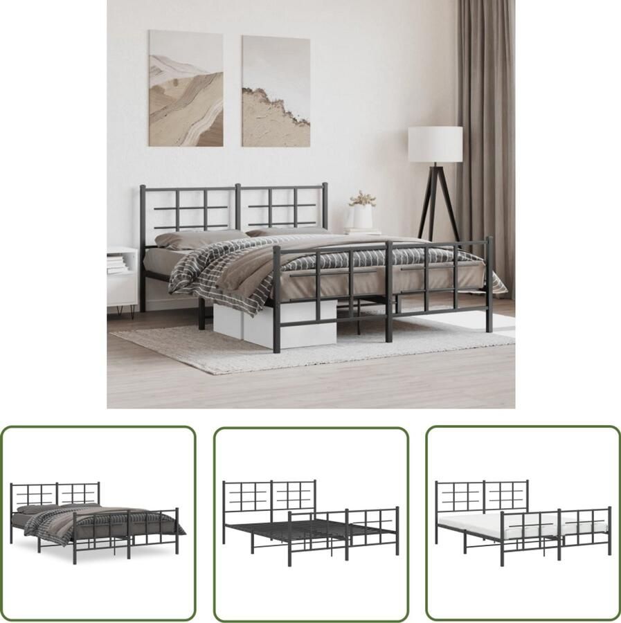 VidaXL Staal Bedframe Metalen Bed Frame Bedframe met voetbord zonder matras metaal zwart 160x200 cm Boxspring Bed Tweepersoons Bed King Size Bed