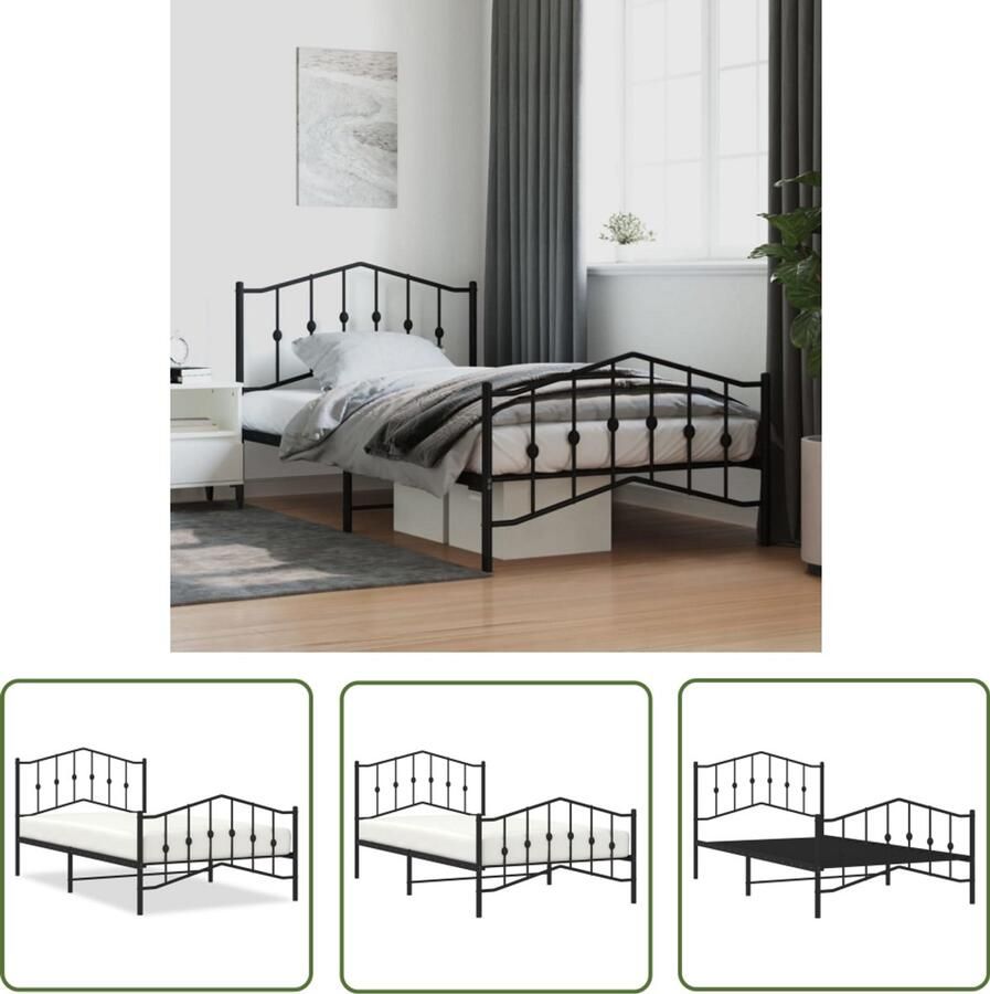 VidaXL Bedframe met hoofd- en voeteneinde metaal zwart 107x203 cm Metalen Bedframe Staal Bedframe Zwart Bedframe Enkelpersoonsbed Compact Bed