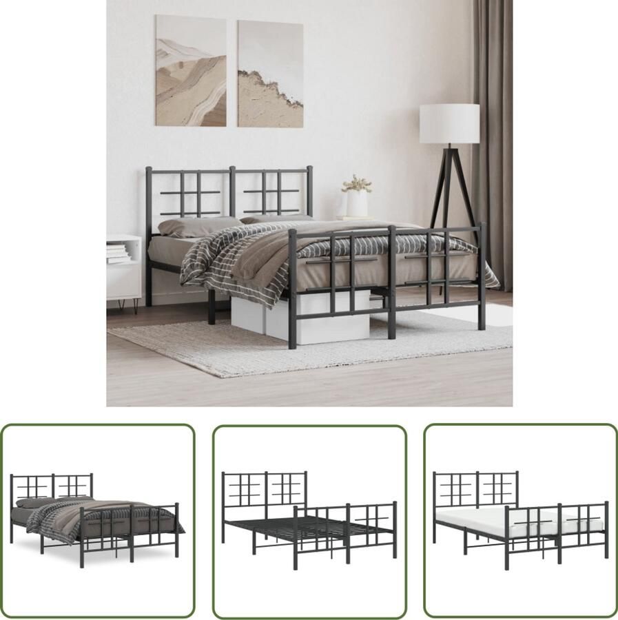 VidaXL Staal Bedframe Metalen Bedframe met hoofd- en voeteneinde metaal zwart 120x200 cm Bedframe 120x200 Modern Bedframe Minimalistisch Bedframe