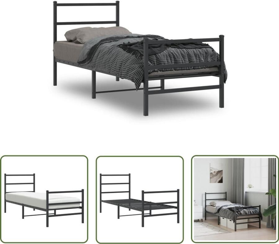 VidaXL Staal Bedframe Metalen Bedframe met hoofd- en voeteneinde metaal zwart 80x200 cm Zwart Bedframe King Size Bedframe Tweepersoons Bedframe