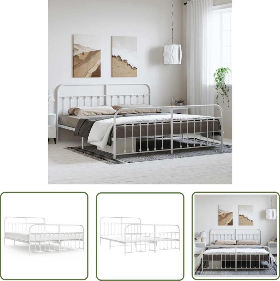The Living Store Bedframe XL Robuust Staal Opbergruimte Wit 219x187x100 cm Robuust Bed Frame Staal Bedframe Wit Bedframe Boxspring Bed Met Opbergruimte