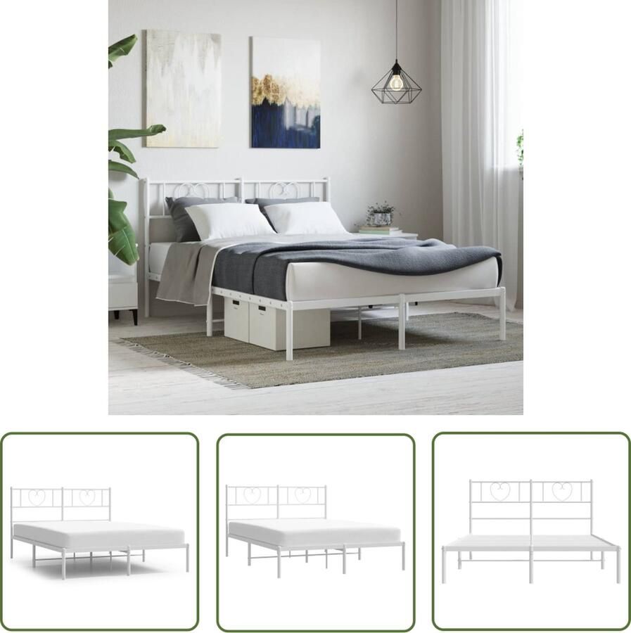 The Living Store Bedframe Classic 196x125x90 cm Robuust stalen design Robuust Bed Frame Staal Bedframe Klassiek Bedframe Wit Bedframe 120x190