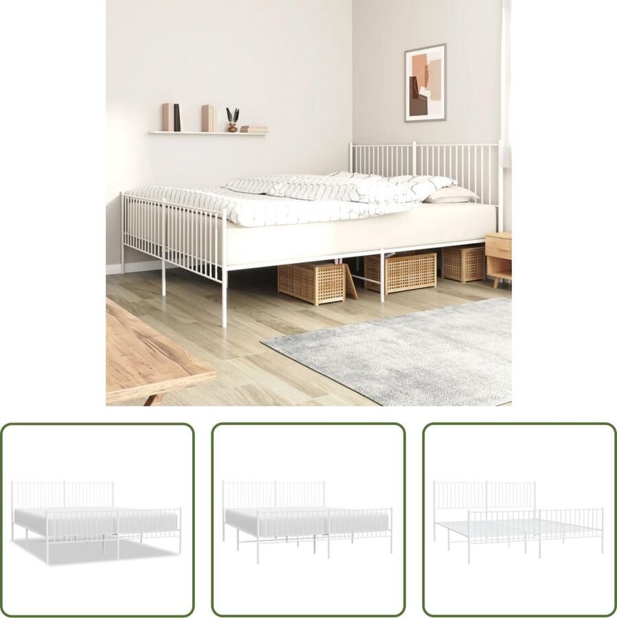 The Living Store Bedframe Staal 207 x 198 x 90.5 cm Robuust en functioneel Robuust Bedframe Staal Bedframe Wit Bedframe Modern Bedframe Minimalistisch Bedframe