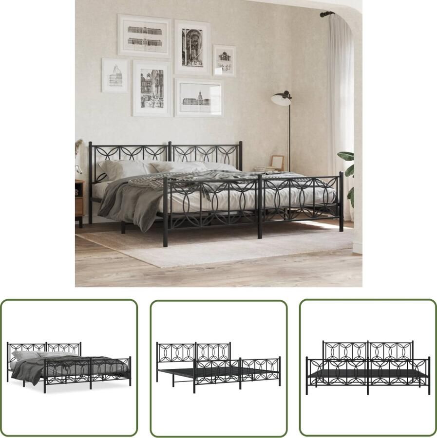 The Living Store Robuust Bedframe Staal Zwart 207 x 198 x 90 cm Met Metalen Latten Robuust Bedframe Staal Bedframe Zwart Bedframe King Size Bedframe Boxspring Bedframe
