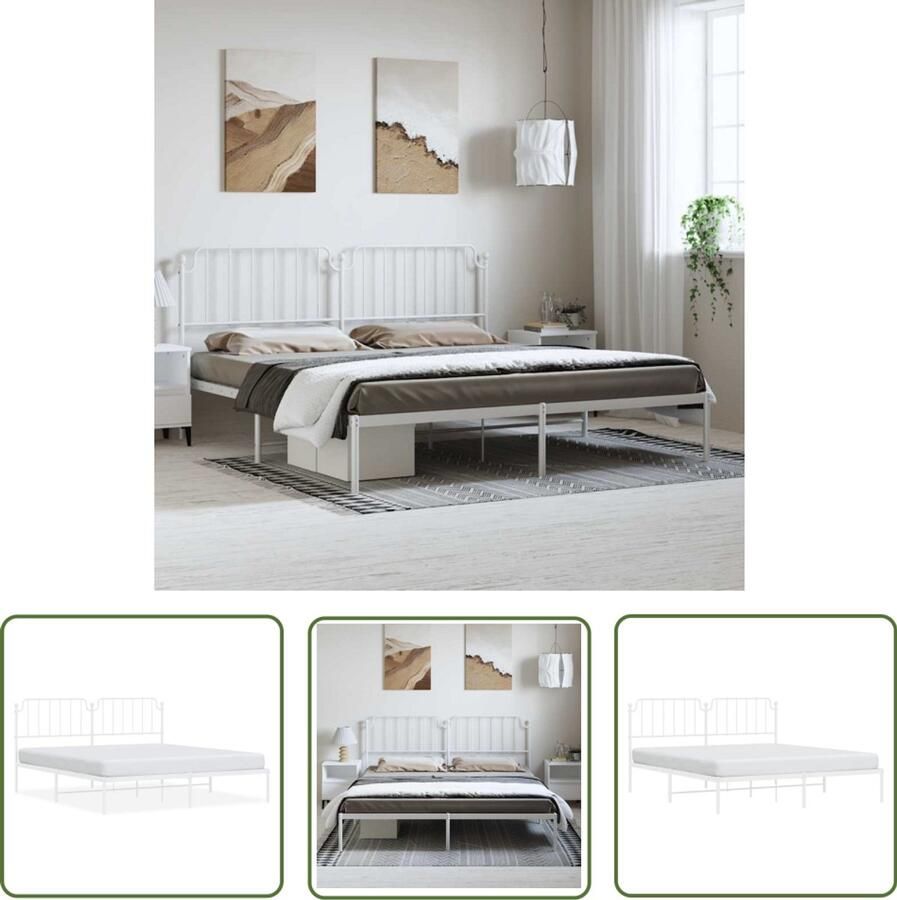 VidaXL Staal Bedframe Wit Bed Frame Bedframe met hoofdbord metaal wit 183x213 cm Bed Frame 183x213 King Size Bed Frame Tweepersoons Bed Frame