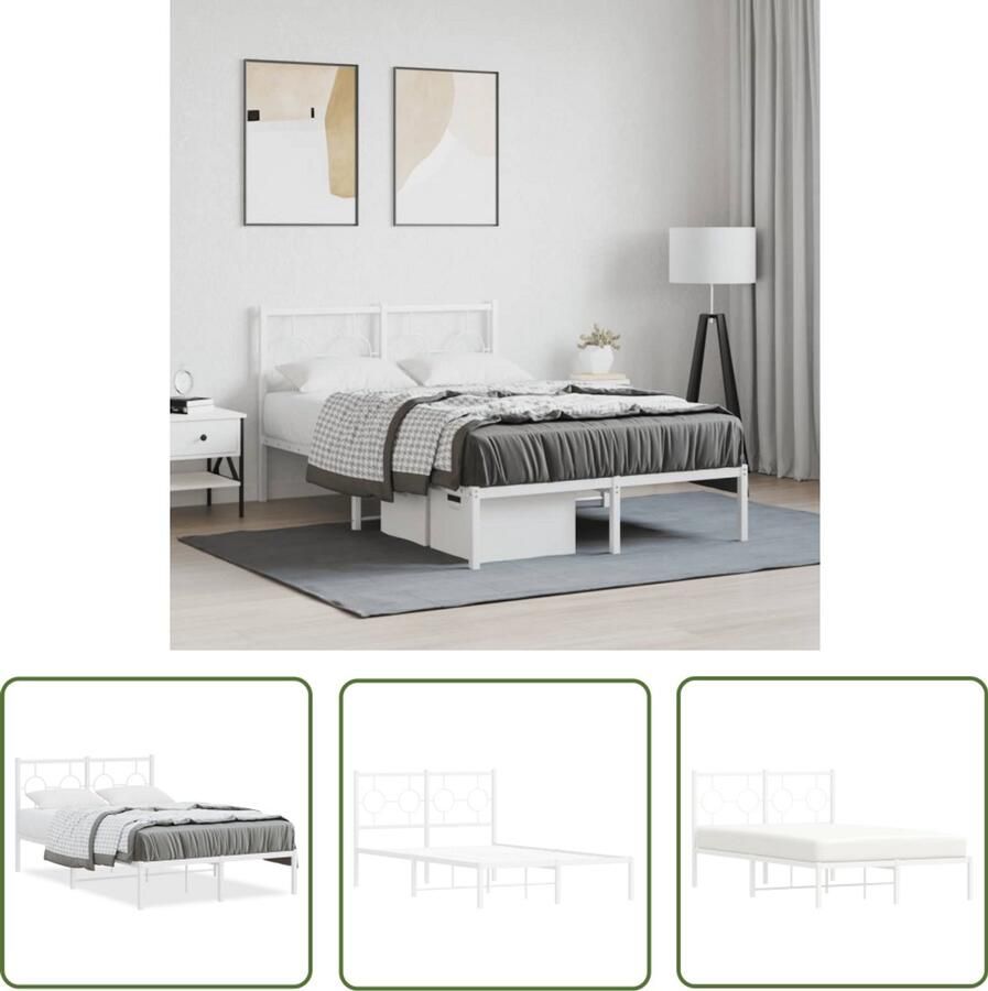 VidaXL Staal Bedframe Wit Bedframe met hoofdbord metaal wit 120x200 cm Bedframe 120x200 Tweepersoons Bedframe Modern Bedframe