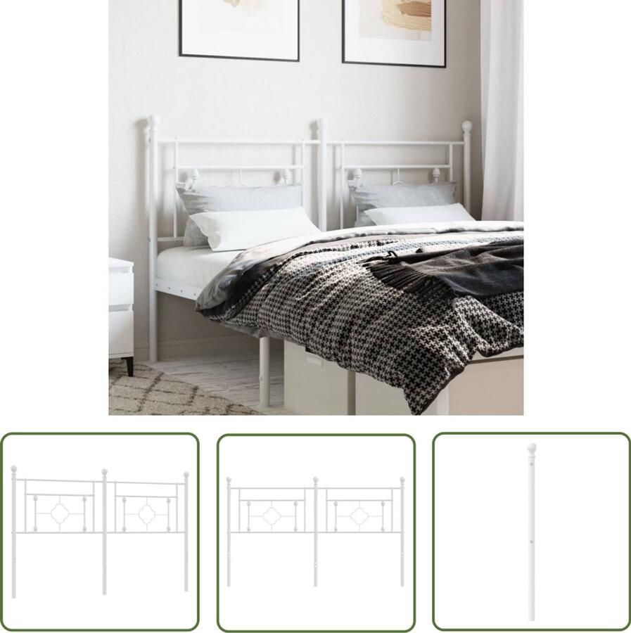 The Living Store Hoofdbord 150 cm metaal wit Hoofdbord Staal Wit Bedbank Slaapkamerinrichting