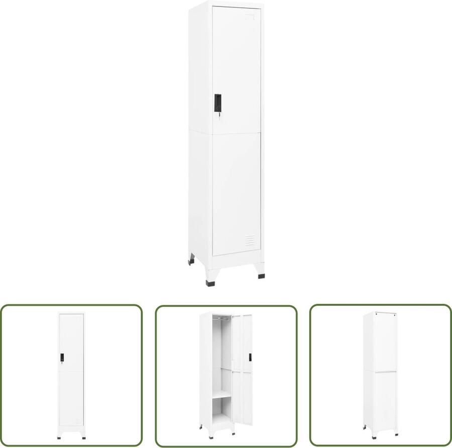 The Living Store Lockerkast 38x45x180 cm staal wit Lockerkast Staal Kast Witte Kast Opbergkast School Lockers - Foto 2