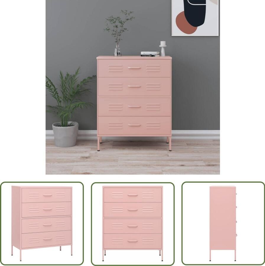 VidaXL Staal Ladekast Roze Ladekast 80x35x101 5 cm staal roze Rozenkleurige Commode Opbergladekast Salontafel
