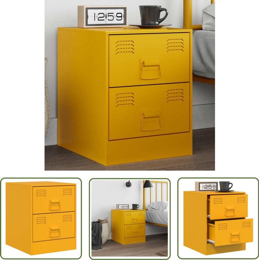 The Living Store Nachtkastje 34 5x39x44 cm staal geel Nachtkastje Staal Nachtlampje Geel Vintage