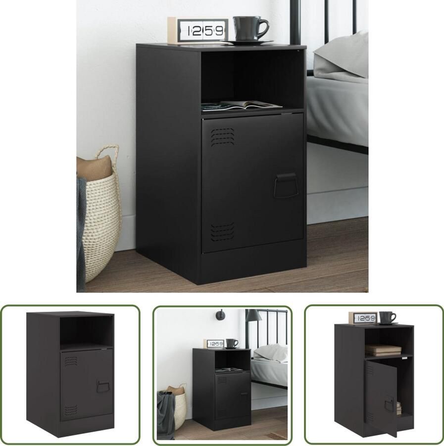 The Living Store Nachtkastje 34 5x39x62 cm staal zwart Nachtkastje Staal Zwart Industrieel Minimalistisch
