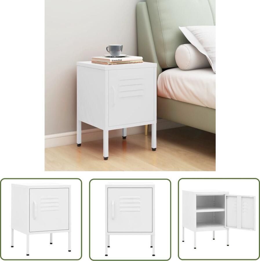 The Living Store Nachtkastje 35x35x51 cm staal wit Nachtkastje Staal Nachtlampje Salonmeubel Slaapkamervloer - Foto 2