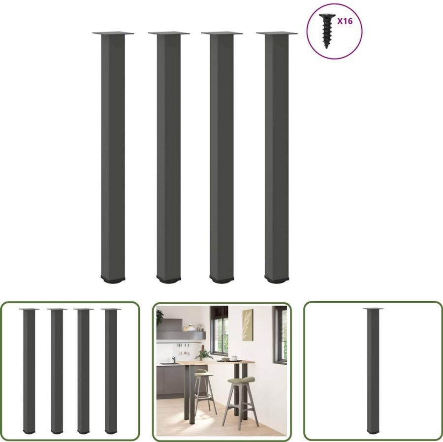 The Living Store Salontafelpoten 4 st 110-112 cm staal antraciet Salontafelpoten Staal Poten Antraciet Kleuren Salontafel Onderstel Modern Design