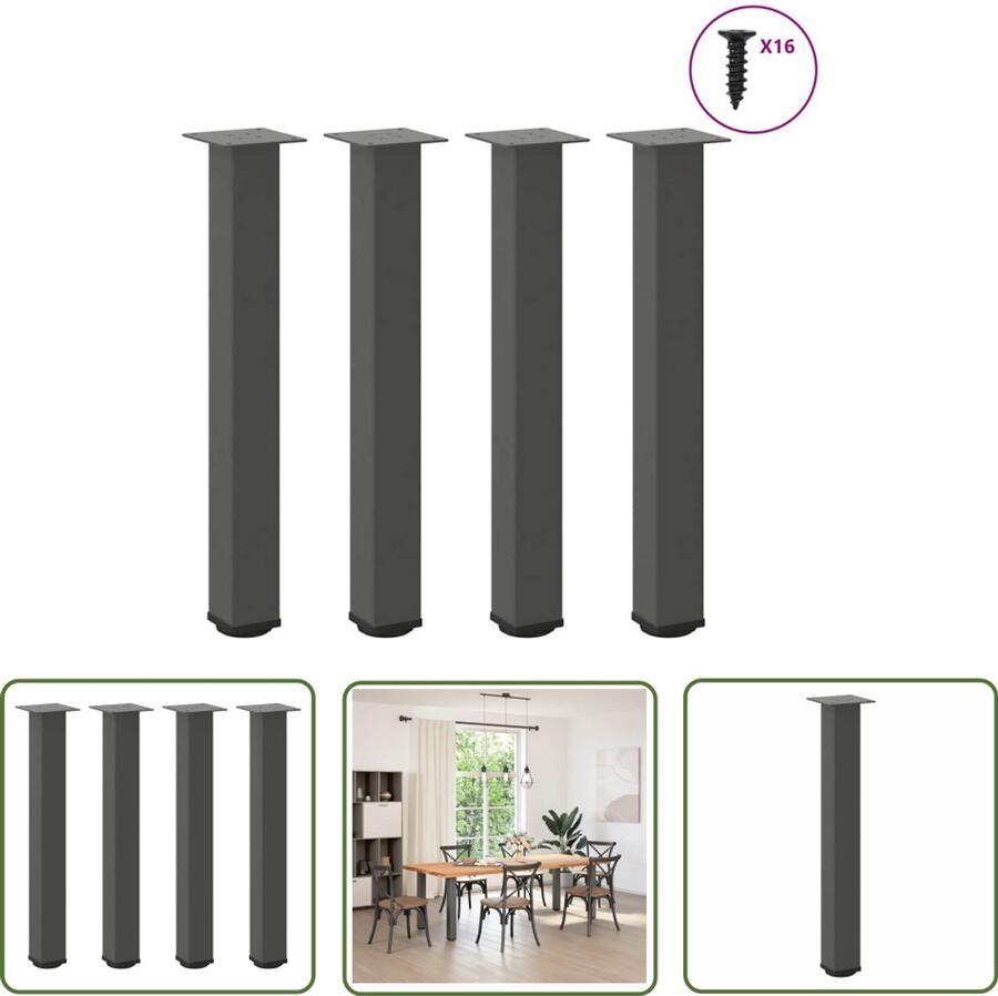 The Living Store Salontafelpoten 4 st 72-74 cm staal antraciet Salontafelpoten Staal Poten Antraciet Kleur Salontafel Onderstel Tafelvoet