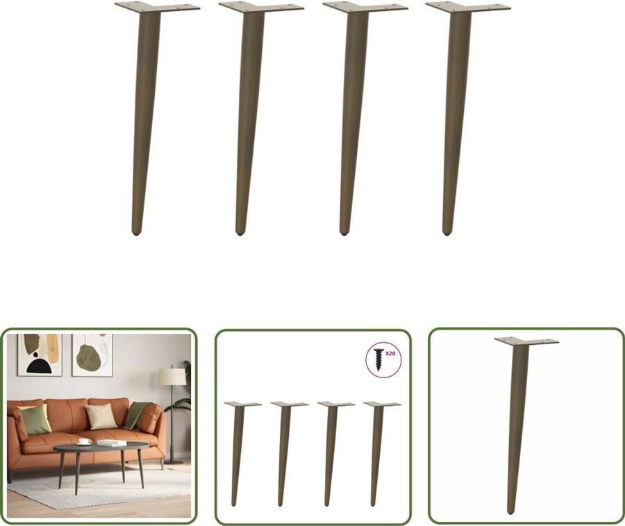 The Living Store Salontafelpoten conische vorm 4 st 42-43 cm staal naturel Salontafelpoten Staal Potten Salontafel Onderstel Tafelvoet Design Tafelpoten