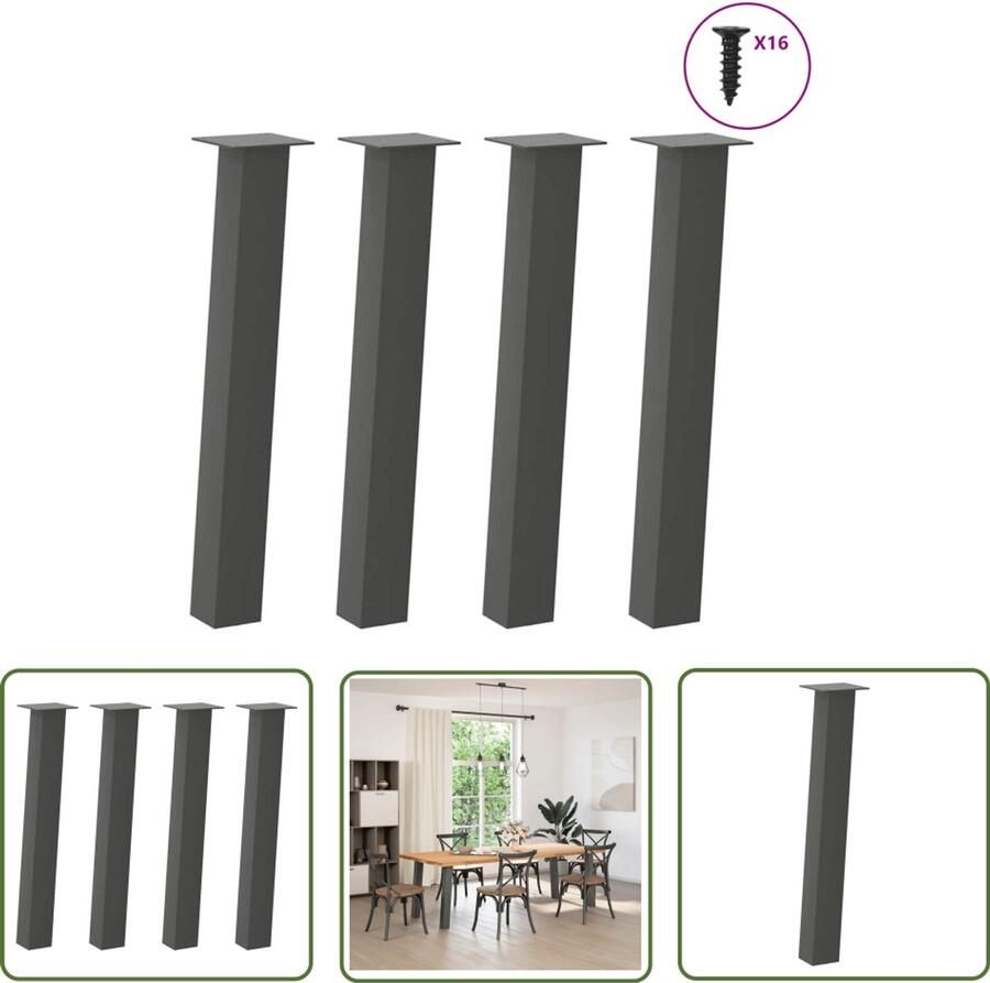 The Living Store Salontafelpoten 4 st 72 cm staal antraciet Salontafel Potten Staal Tafelpoten Antraciet Tafelpoten Moderne Tafelpoten Set