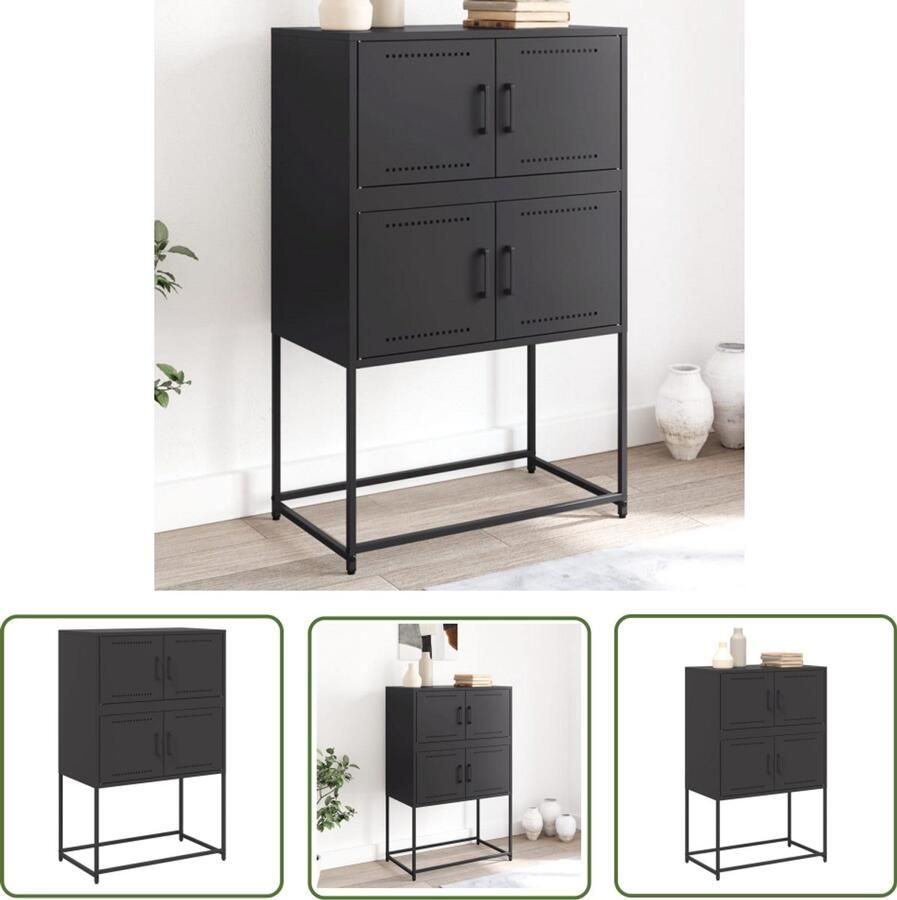 The Living Store Dressoir 68 5x38 5x107 cm staal zwart Industrieel Dressoir Metalen Dressoir Staaldressing Opbergdressoir Salontafel