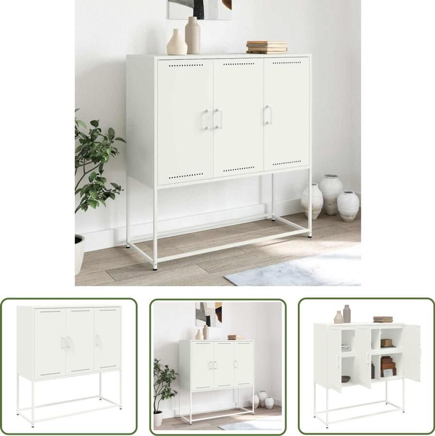 The Living Store Hoge kast 100 5x39x107 cm staal wit Opslagkast Industrieel Meubilair Metalen Kast Hoge Kast Wit Kast