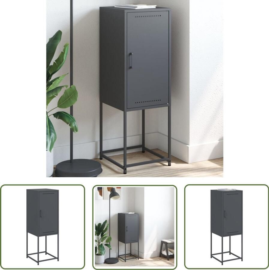 The Living Store Hoge kast 36x39x107 cm staal antracietkleurig Industriele Kast Robuuste Kast Opbergkast Metalen Kast Staalkast