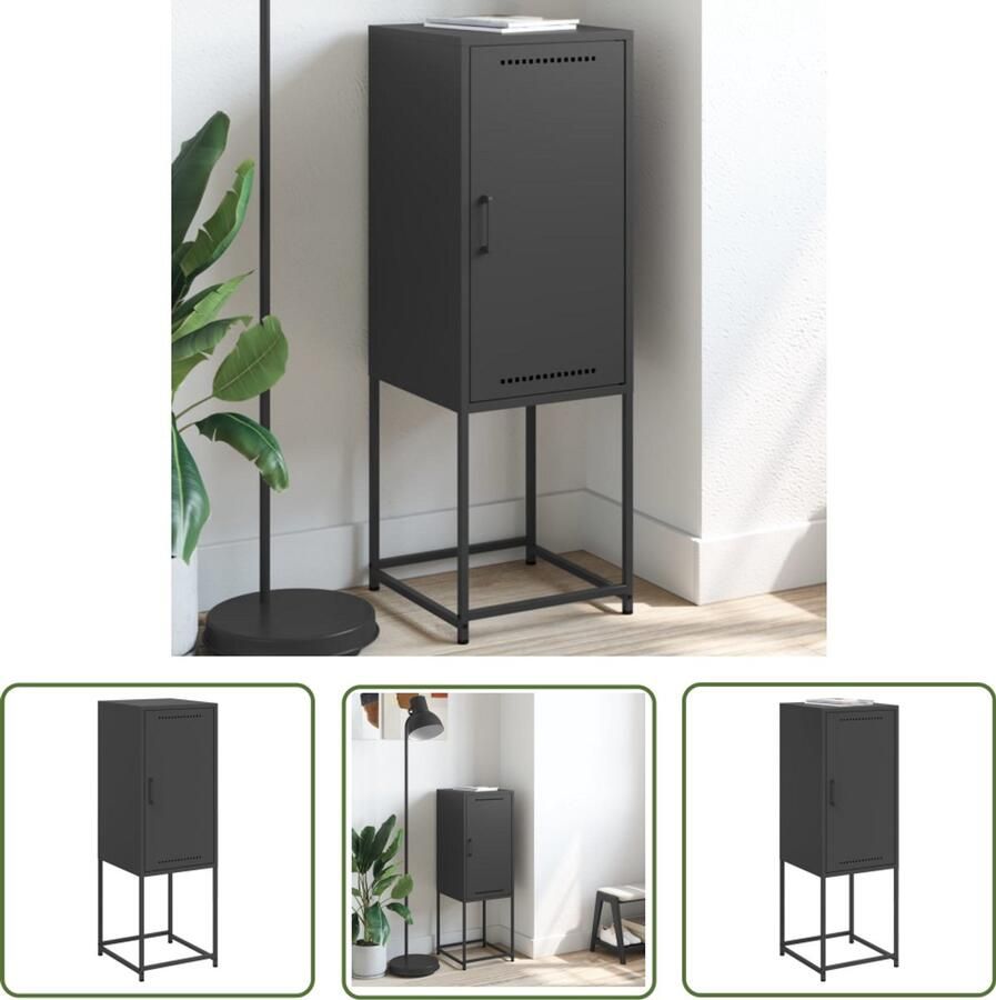 The Living Store Hoge kast 36x39x107 cm staal zwart Hoge Kast Industrieel Meubilair Metalen Kast Opbergkast Staalkast