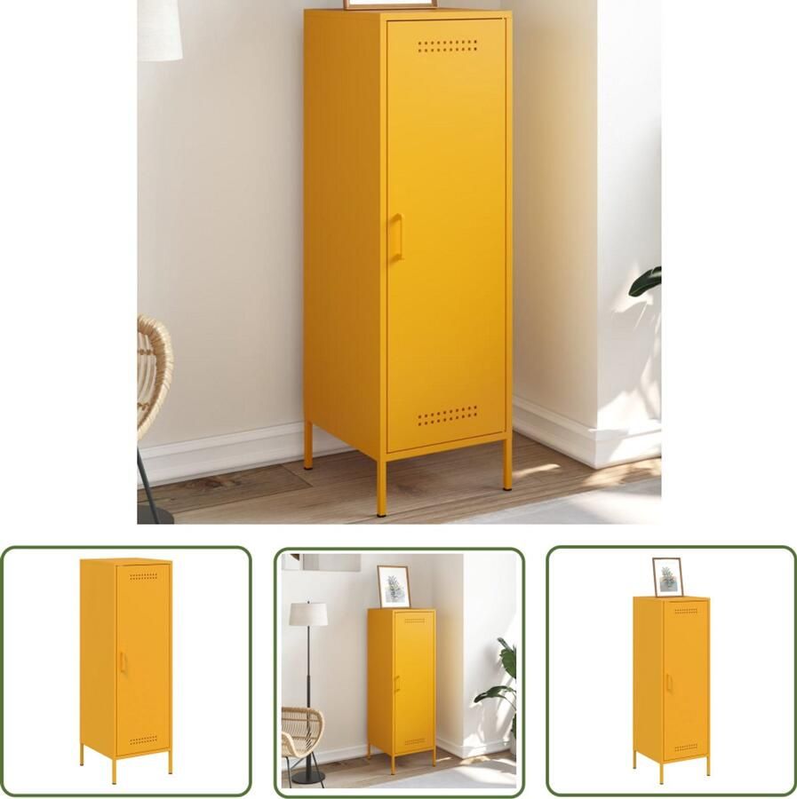 The Living Store Hoge kast 36x39x113 cm staal mosterdgeel Hoge Kast Industriële Stijl Mosterdgeel Staalkast Opbergkast