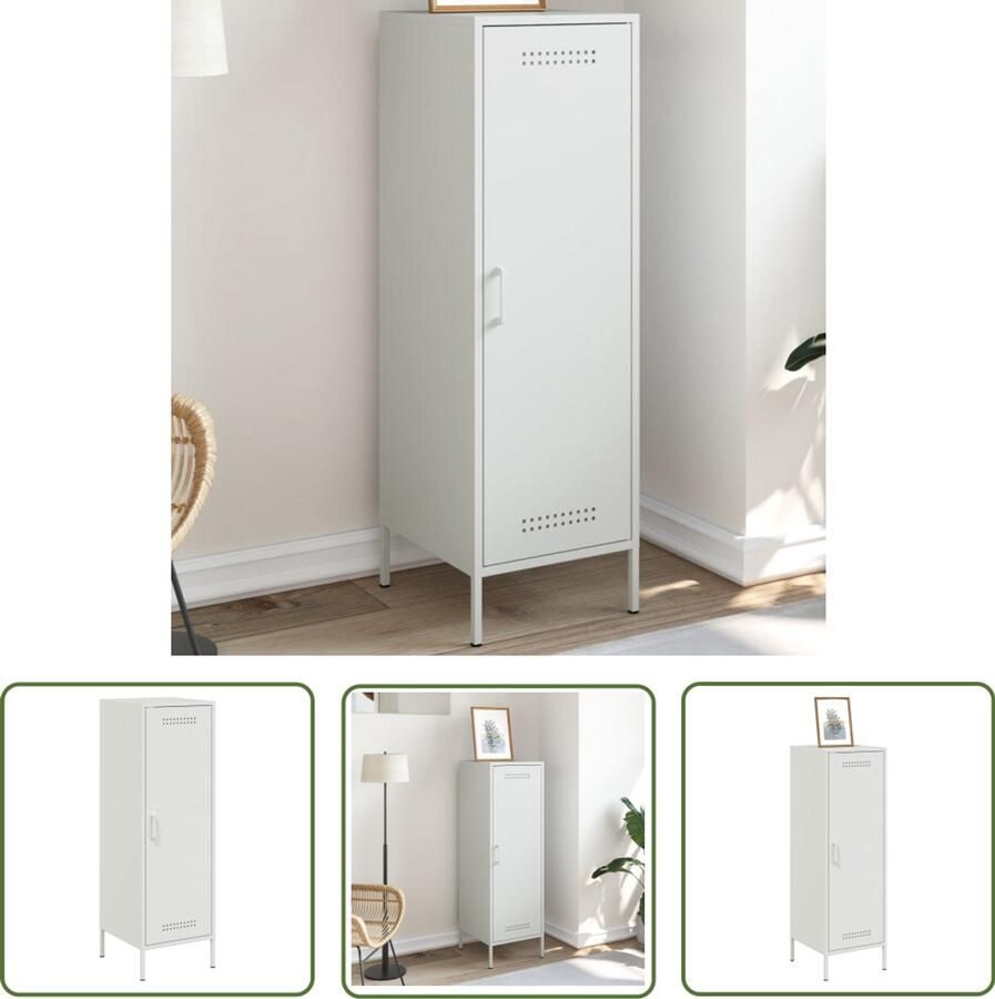 VidaXL Hoge kast 36x39x113 cm staal wit Hoge Kast Staalkast Opslagoplossing Industrieel Design Livingroom Furniture