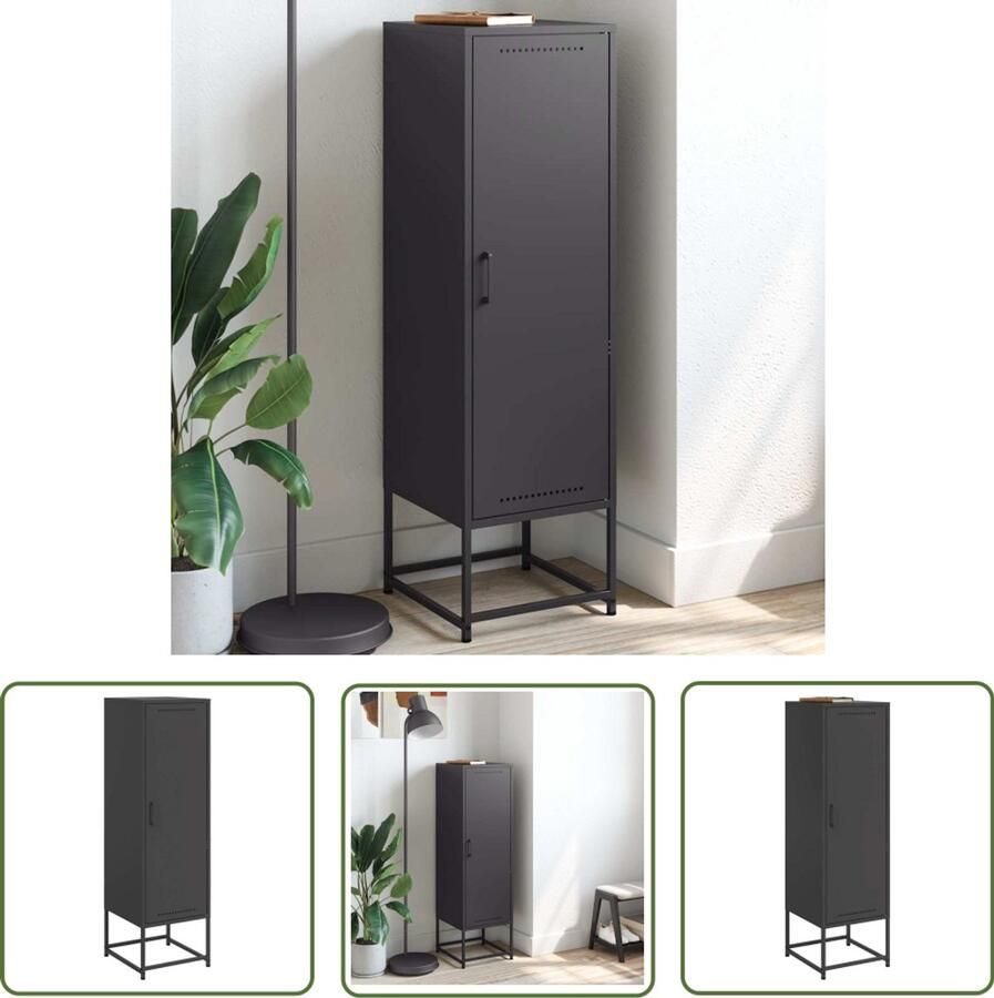 The Living Store Hoge kast 36x39x123 cm staal zwart Hoge Kast Industrieel Meubilair Metalen Kast Opbergkast Staalkast