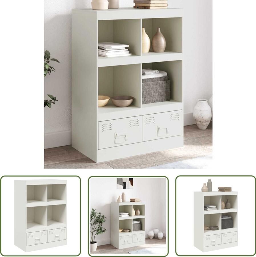 The Living Store Hoge kast 67x39x95 cm staal wit Hoge Kast Dressoir Staalkast Wit Dressoir Opbergkast