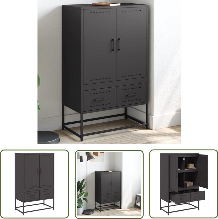 The Living Store Hoge kast 68x39x111 5 cm staal zwart Hoge Kast Kasten Staalkasten Zwarte Kast Opbergkast