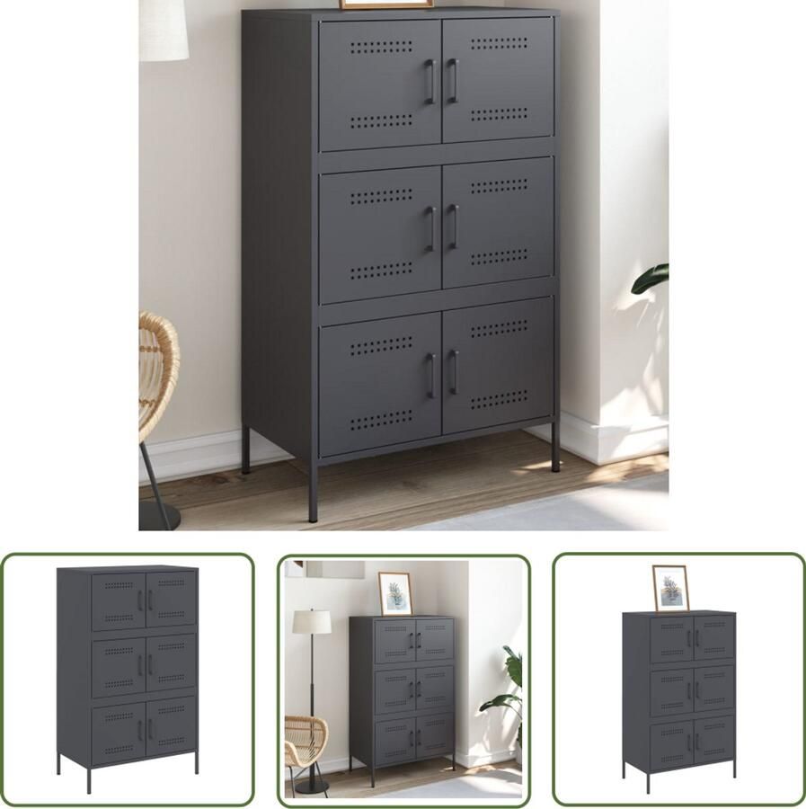 The Living Store Hoge kast 68x39x113 cm staal antracietkleurig Industriele Kast Robuuste Kast Metalen Kast Opslagkast Hoge Kast