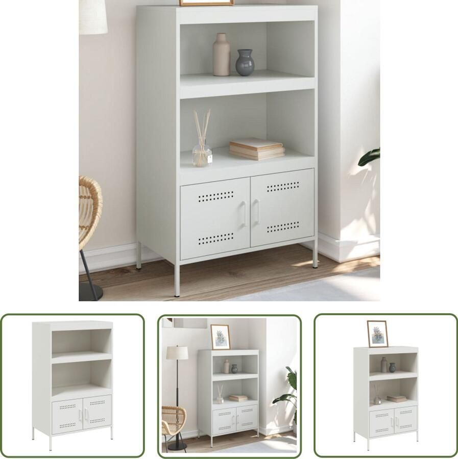 The Living Store Hoge kast 68x39x113 cm staal wit Hoge Kast Industrieel Design Metalen Kast Witte Kast Opbergkast
