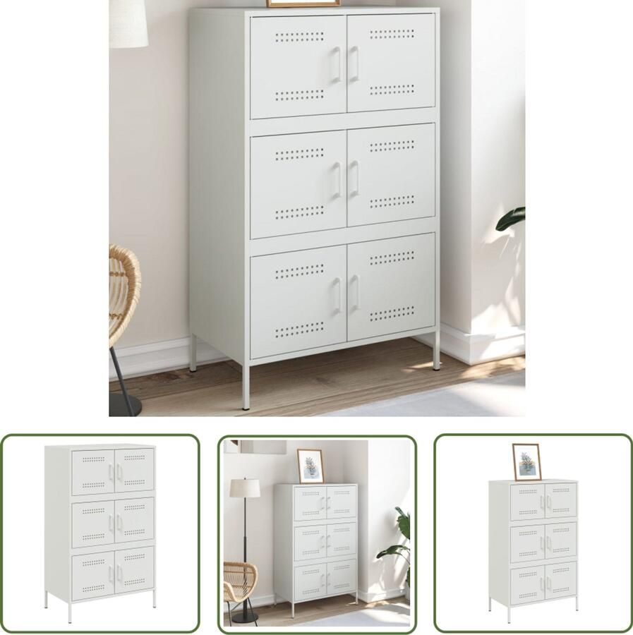 The Living Store Hoge kast 68x39x113 cm staal wit Hoge Kast Industrieel Design Metalen Kast Witte Kast Opbergkast - Foto 2