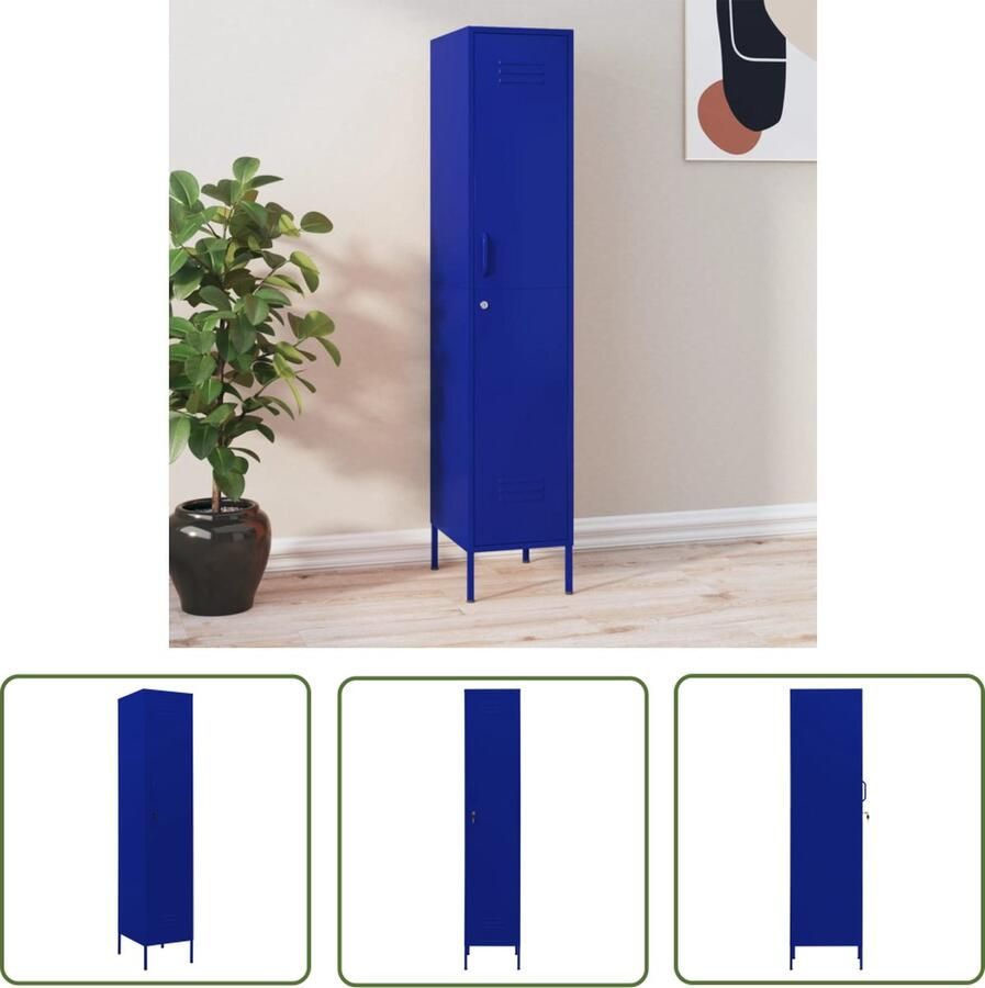 The Living Store Lockerkast Staal 35 x 46 x 180 cm Marineblauw Lockerkast Staalkast Opbergkast Blauwe Kast Marineblauwe Kast - Foto 2