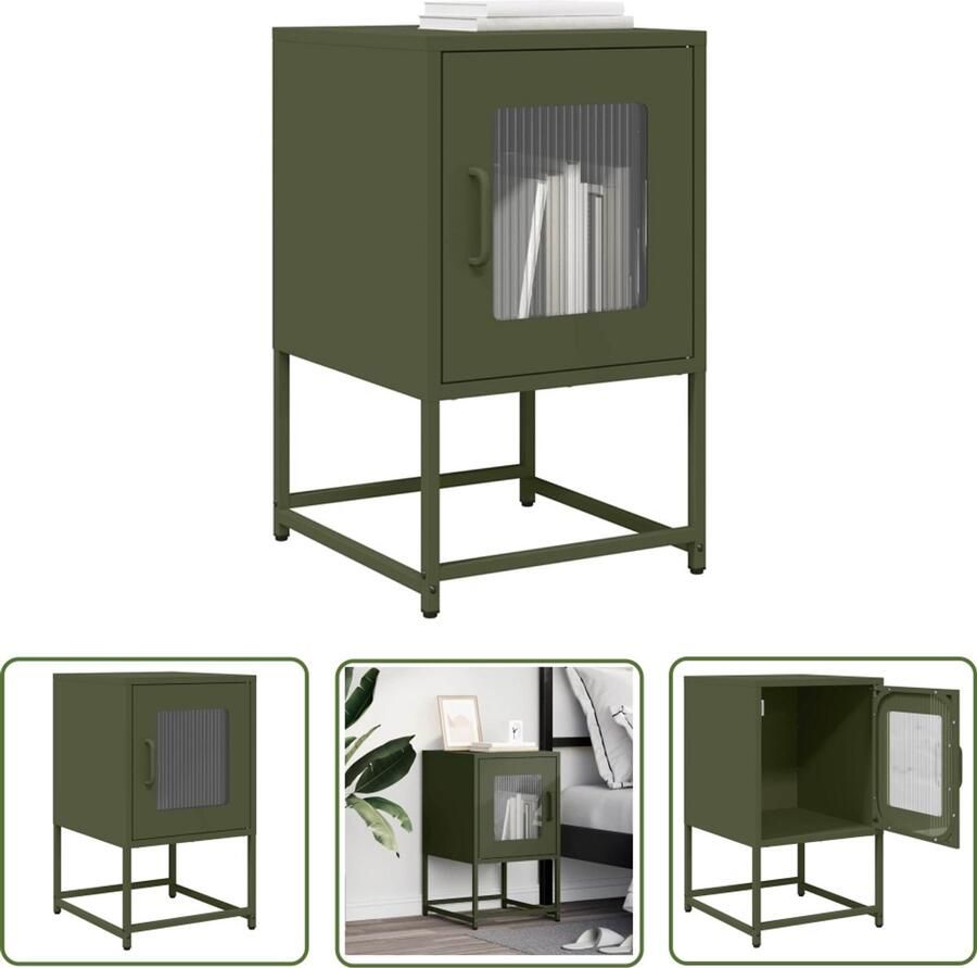 The Living Store Nachtkastje 36x39x60 5 cm koudgewalst staal olijfgroen Nachtkastje Staalkast Opbergkast Nachttafel Livingaccessoires