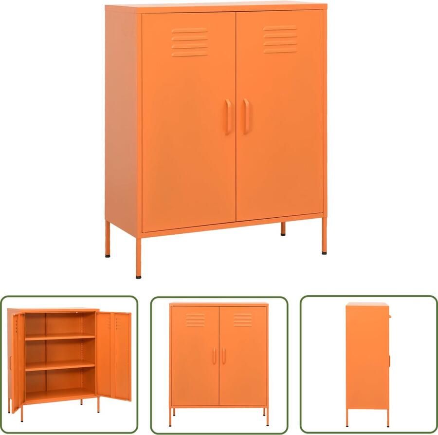 The Living Store Opbergkast Stalen Zijkast 80 x 35 x 101.5 cm Oranje Opbergkast Staalkast Sideboard Dressoir Oranjekleur - Foto 2