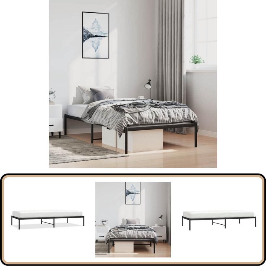VidaXL Stalen Bedframe Zwart 100x200 cm Metalen Bed Frame Klassiek Bed Zwart Bed Staal Bedframe Tweepersoons Bed Enkel Bed Boxspring Bed