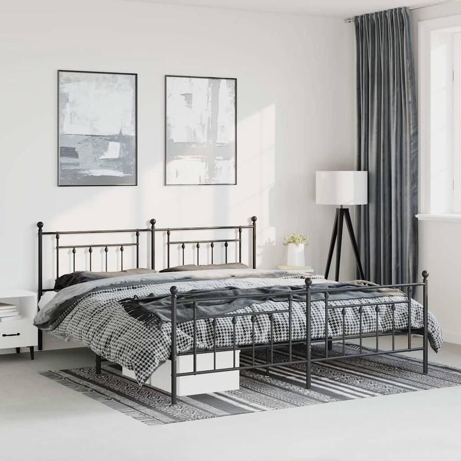 VidaXL Stalen Bedframe Zwart met Hoofd- en Voeteneinde Robuust Bed Frame Klassiek Bed Staal Bedframe Zwarte Bedpost Tweepersoons Bed - Foto 2