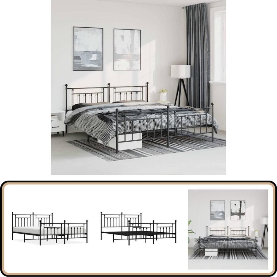 VidaXL Stalen Bedframe Zwart met Hoofd- en Voeteneinde Robuust Bed Frame Klassiek Bed Staal Bedframe Zwarte Bedpost Tweepersoons Bed