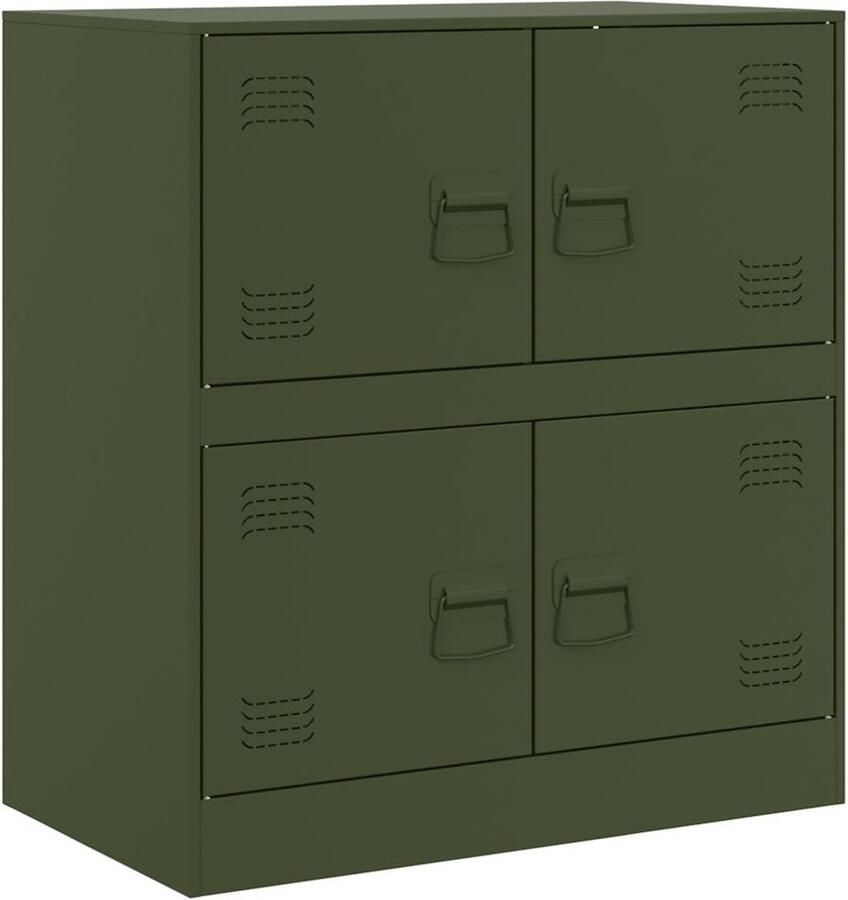 VidaXL Stalen Dressoir 67x39x73 cm Olijfgroen TV-meubels Tv-kast Stalen Dressoir Olijfgroene Kast Opbergkast - Foto 2