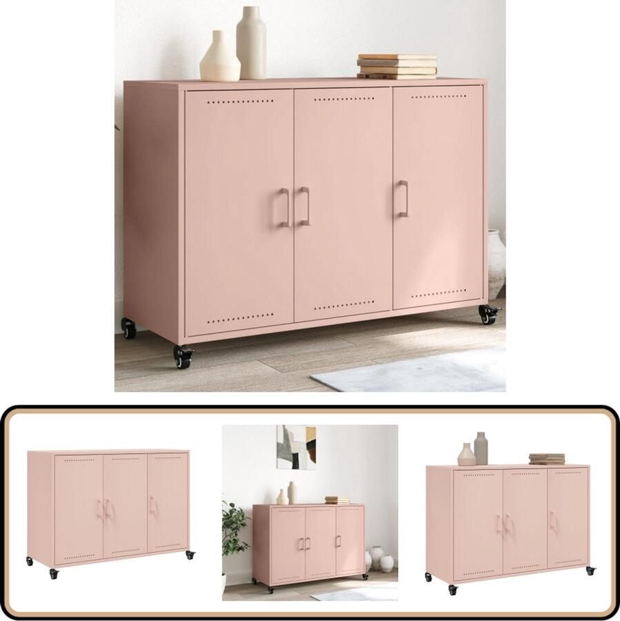 VidaXL Stalen Dressoir Roze 100 5x39x72 cm Dressoir Rosetinten Metalen Meubels Vintage Style Salontafel - Foto 2