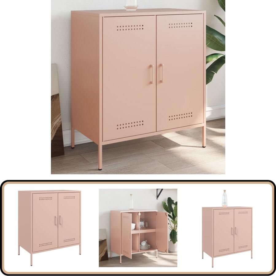 VidaXL Stalen Dressoir Roze 68x39x79 cm Dressoir Industrieel Dressoir Roestvrijstalen Dressoir Roze Dressoir Opbergkast - Foto 2