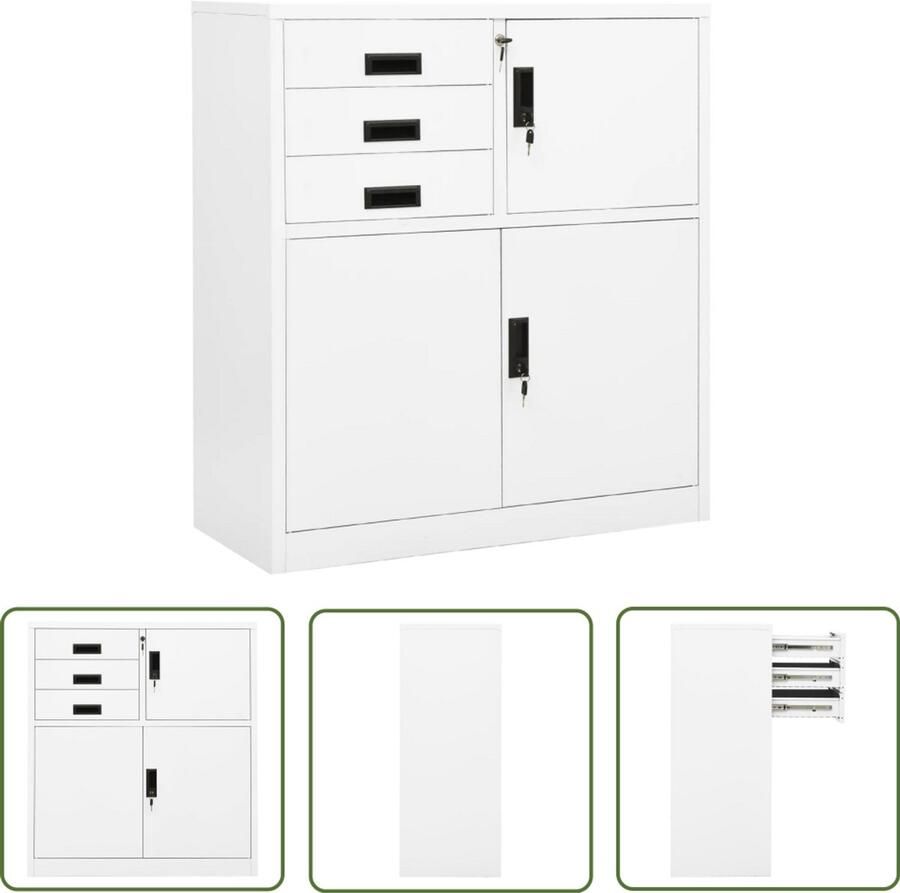 VidaXL Stalen Kantoorkast Wit 90x40x102 cm Kantoor Kast Archief Kast Metalen Kast Witte Kast Opslag Kast Bureau Accessoires Organisator