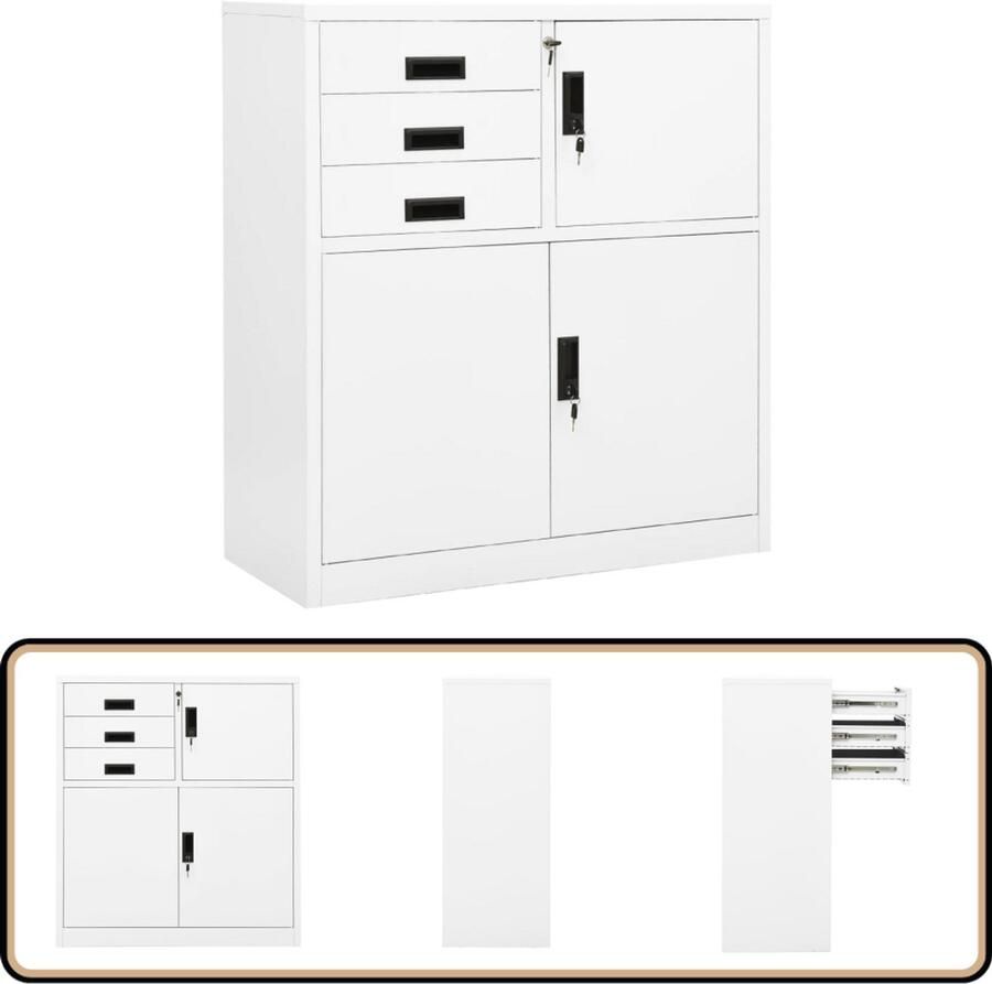 VidaXL Stalen Kantoorkast Wit 90x40x102 cm Kantoor Kast Archief Kast Metalen Kast Witte Kast Opslag Kast Bureau Accessoires Organisator - Foto 2