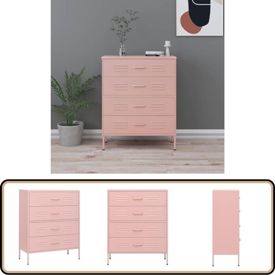 VidaXL Stalen Ladekast 80x35x101 5 cm Roze Ladekast Rozenkleurige Kast Metalen Kast Staalkast Opbergkast