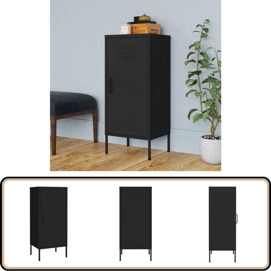The Living Store Opbergkast 42 5x35x101 5 cm staal zwart Opslagkast Metalen Kast Staalkast Zwarte Kast Industriële Kast
