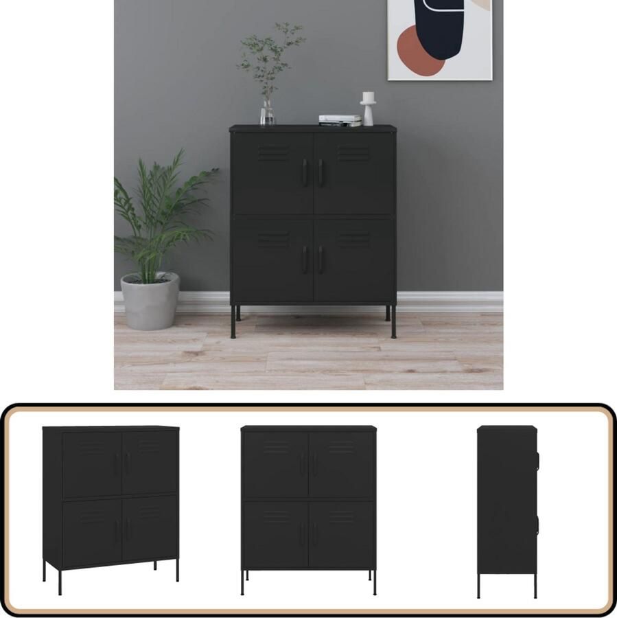 VidaXL -Opbergkast-80x35x101 5-cm-staal-zwart - Foto 2