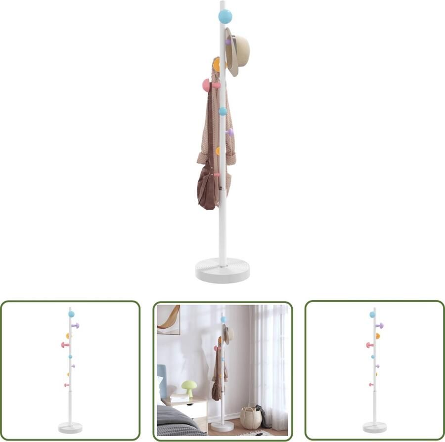 The Living Store Kapstok 172 cm gepoedercoat ijzer wit Kapstok Standaard Kapstok Entreehal Meubilair Garderobe Wandhaak