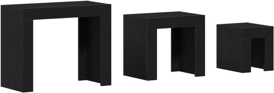 VidaXL Nestkoffietafel Set van 3 Zwart Eiken Bewerkt hout - Foto 2