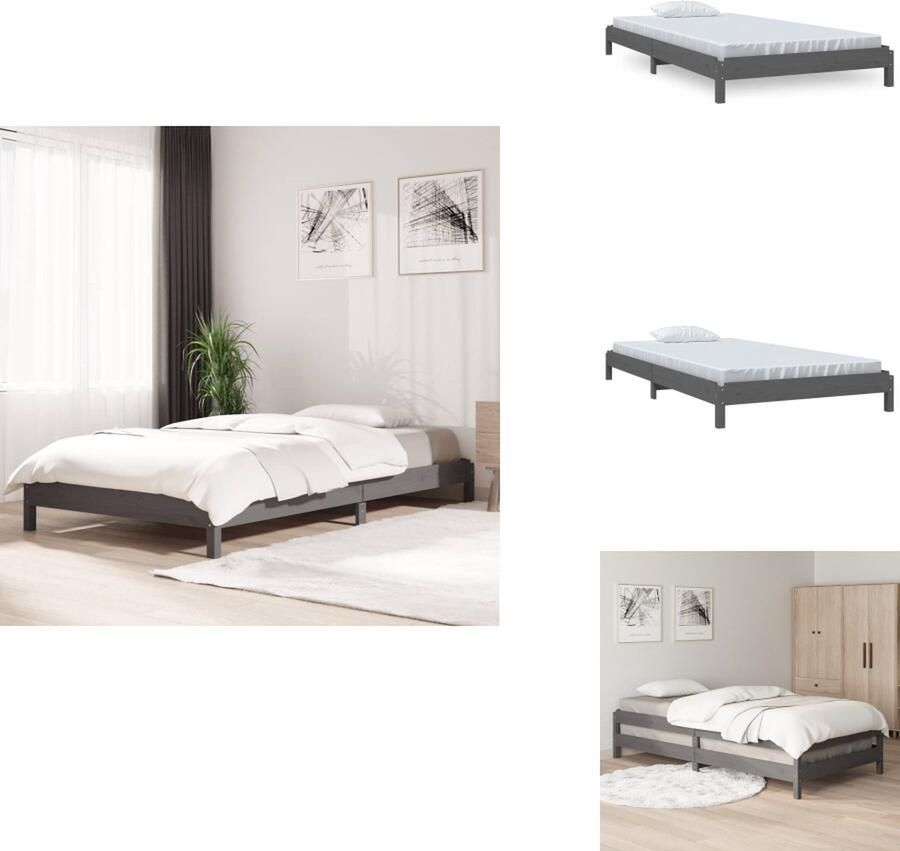 VidaXL Stapelbaar Bed Stapelbare Bedden Slaapmeubel Bedframe Bed stapelbaar 100x200 cm massief grenenhout grijs